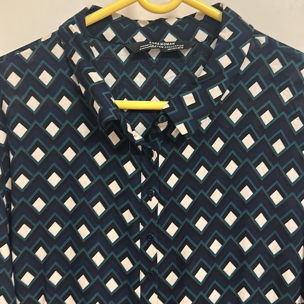 NWOT Zara Shirt dress with long sleeves in a smart , eye catching pattern! UK L! - Picture 11 of 13